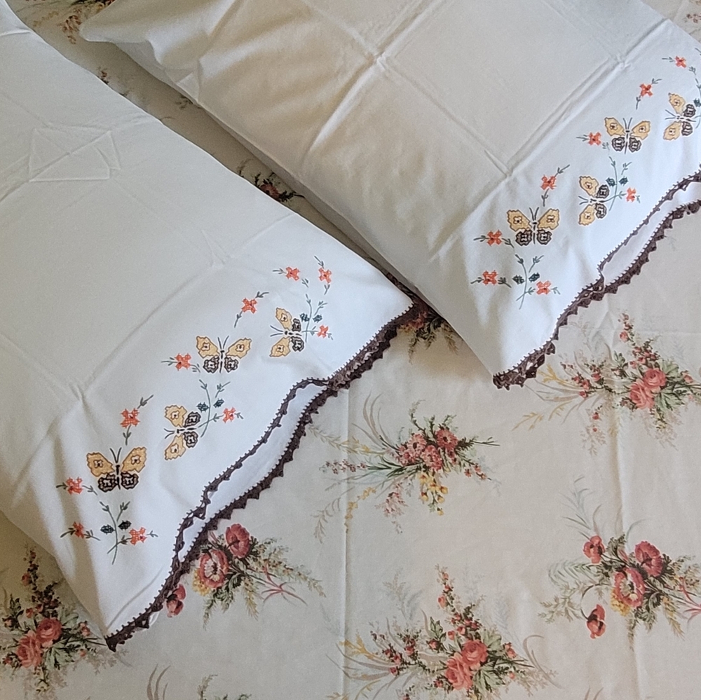 VINTAGE Single/Twin Sz Top Sheet  By Sears Roebuck & Co. W/1 Case - Picture 16 of 16